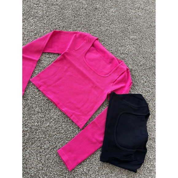 OQQ Ribbed Square Neck Long Sleeve Crop Top Set Activewear‎ Athleisure L - Picture 3 of 7